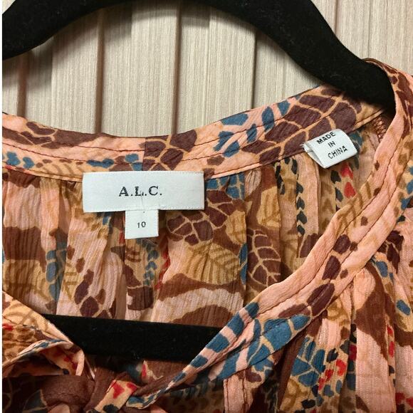 A.L.C. Women’s Botanical Tie Neck Silk Blouse Size 10 - Picture 4 of 5